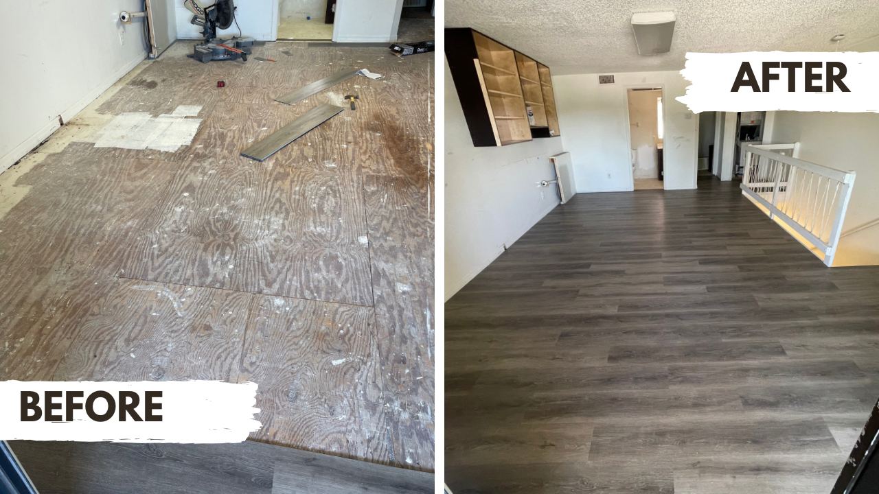 Vinyl plank flooring installation before and after, Tampa Bay area handyman
